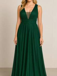 Bridesmaid Dress Graduation Parties Braided On The Bust NLD With Luxurious Shine Sleeveless Olive Marsala Serenity Blue Pink Lilac - 墨綠色 - 查看 3