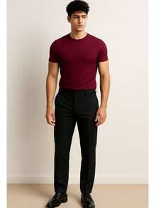 Men's Casual T-Shirt Slim Fit Basic Social Fashion - Màu Đỏ Sâu - Xem 3