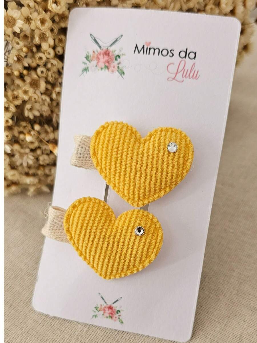 Baby Heart Bow Clip In 100% Corduroy Covered With Non-Slip Rubber - 芥末黃 - 查看 1