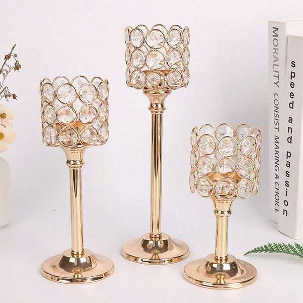 1 pieza Soporte de vela de cristal mini, decoración romántica para ceremonia de boda, decoración para cena a la luz de las velas en la mesa del hogar