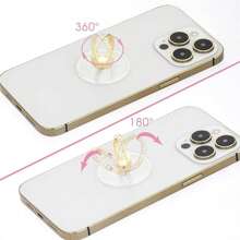 1 pieza Soporte para teléfono móvil con forma de anillo de cristal de imitación, con soporte giratorio de 360° de acero inoxidable, montura de anillo de teléfono de acrílico transparente, compatible con varios teléfonos y fundas