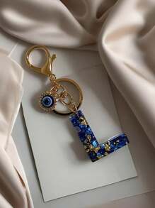 1 PC Bohemian Style Evil Eye Resin A-Z Initials Keychain, Rectangular Initials Decorative Accessories, Lobster Clasp, Mountaineering Buckle, Unisex Fashion Simple Accessories, Wallet, Backpack, Car Pendant Keychain, Suitable For Daily Travel, Holiday Gifts For Friends Or Yourself, Family, Birthday Gifts, Ramadan Gifts School Car Accessories Cute Goth Y2k