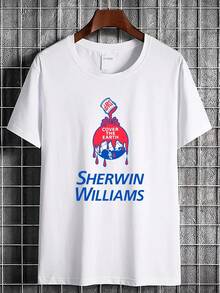 180g Pure Cotton Sherwin Williams Logo Men's Black T Shirt Size S 3XL Fashion Slightly Stretched Breathable Casual Unisex Soft Graphic Print Round Neck Short Sleeve Designer Clothes Comfortable Homme Stylish For Women Summer Top For Everyday Wear Streetwear Versatile - 白色 - 查看 2