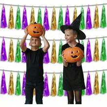 3P Metallic Fringe Tassel Banner Garland Foil Tinsel Streamer Wall Hanging Curtain Backdrop Banner For Parade Floats, Graduation Decorations, Father's Day Party Decoration(Silver)Halloween Christmas New Year - 金色 綠 紫 - 查看 7