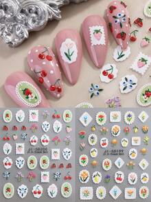 5D Embossed Exquisite Summer Flower Nail Art Stickers Janpan Style Colorful Blooming Daisy Lavender Lily Of The Valley Self-Adhesive Nail Design DIY Manicure Decorations - Gold - View 15