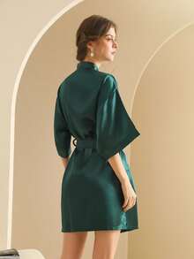 Women's Silk Robe, Lightweight Open Front Long Robe, Suitable For Bridal, Friends, Home And Hotel Wear - Dark Green - View 2
