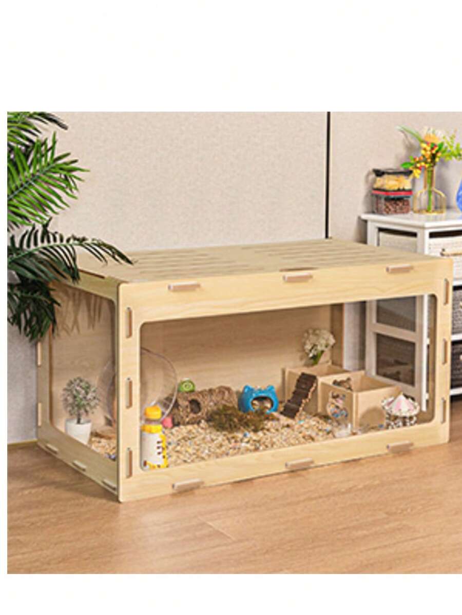 Small Animal Cage Made Of MDF With Acrylic Window – 80*41*40cm Transparent Hamster Cage For Dwarf Hamsters, Gerbils And Small Rodents – Ventilated & Easy To Assemble, Indoor Use - Redwood - View 1