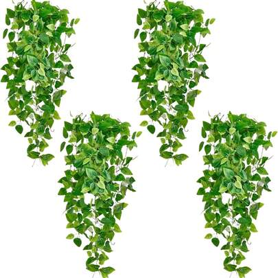 4 piezas de plantas colgantes artificiales, cada una con 162 hojas de hiedra falsa, enredaderas de hiedra artificial adecuadas para dormitorio, porche, jardín, decoración del hogar (maceta no incluida)