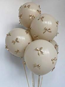 10/92/102pcs Ivory Latex Balloons With Gold Bow Decor, Essential For Party Decoration, Suitable For Birthday Party, Wedding, Photography Props, Christmas, New Year And More - Gold - View 4