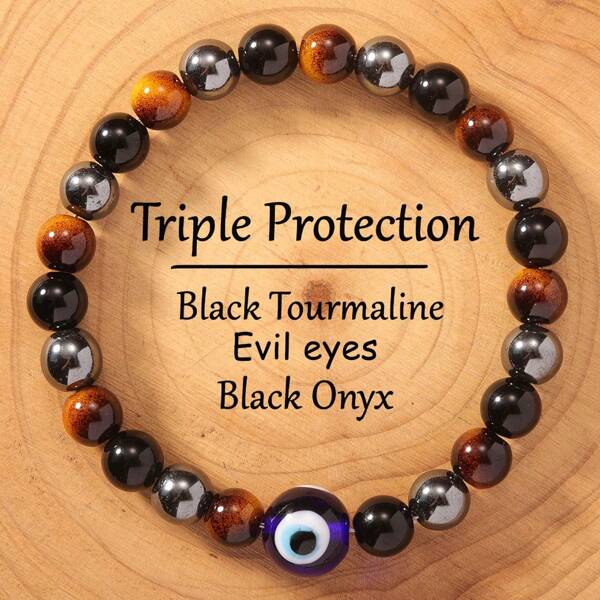 Men Evil Eye Bracelet Black Yellow Beads Bangles Women Triple Protection Jewelry Summer Punk Rock Vintage Brother Gifts