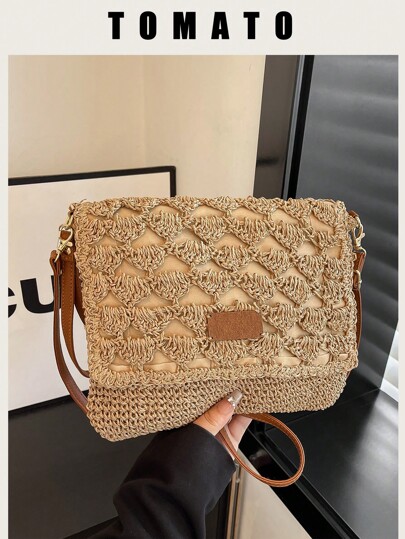 1pc Summer New Women Woven Shoulder Bag, Large Capacity Yarn Woven Underarm Bag, Beach Versatile Shoulder Bag, Fashion Vacation Beach Bag