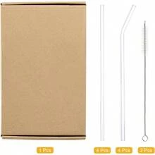 QYReusable Straws Glass Straw 8pcs 200x6mm Travel Tumbler Replacement Straw With Two Cleaning Brush For Frozen Bubble Tea Drinks2216 - 無色 - 查看 3