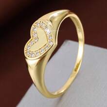 1pc Fashion Heart Shaped Artificial Zirconia Inlaid Ring, Couple Gift Design - Multicolor - View 14