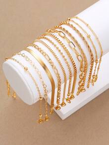 11/10/5pcs Fashionable Minimalist Elegant Airplane Chain Heart Multi-Layer Bracelet Set, Women Vacation Date Party Gift Versatile Daily Wear - Yellow Gold - View 6