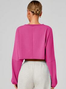 女士长袖时尚短款柔软运动衫露肩针织圆领运动衫舒适瑜伽运动超宽松户外运动健身服秋冬