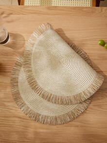 1/2/4/6/8pcs Minimalist Round Multi-Color Tasseled Paper Placemats - White - View 7