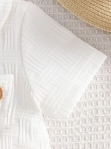 2 件套男婴纹理口袋熊刺绣衬衫和短裤街头时尚儿童套装