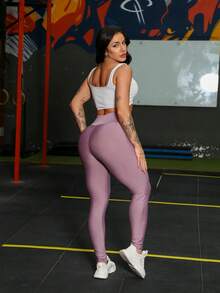 High Waist Gym Leggings - Light Purple - View 7