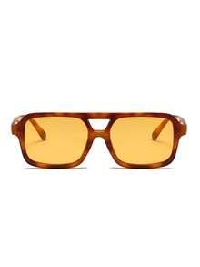 1 件女士时尚眼镜，双桥设计，豹纹镜框，黄色镜片，适合日常装扮、摄影配件、女士时尚配饰、派对服装时尚眼镜飞行员形状墨镜