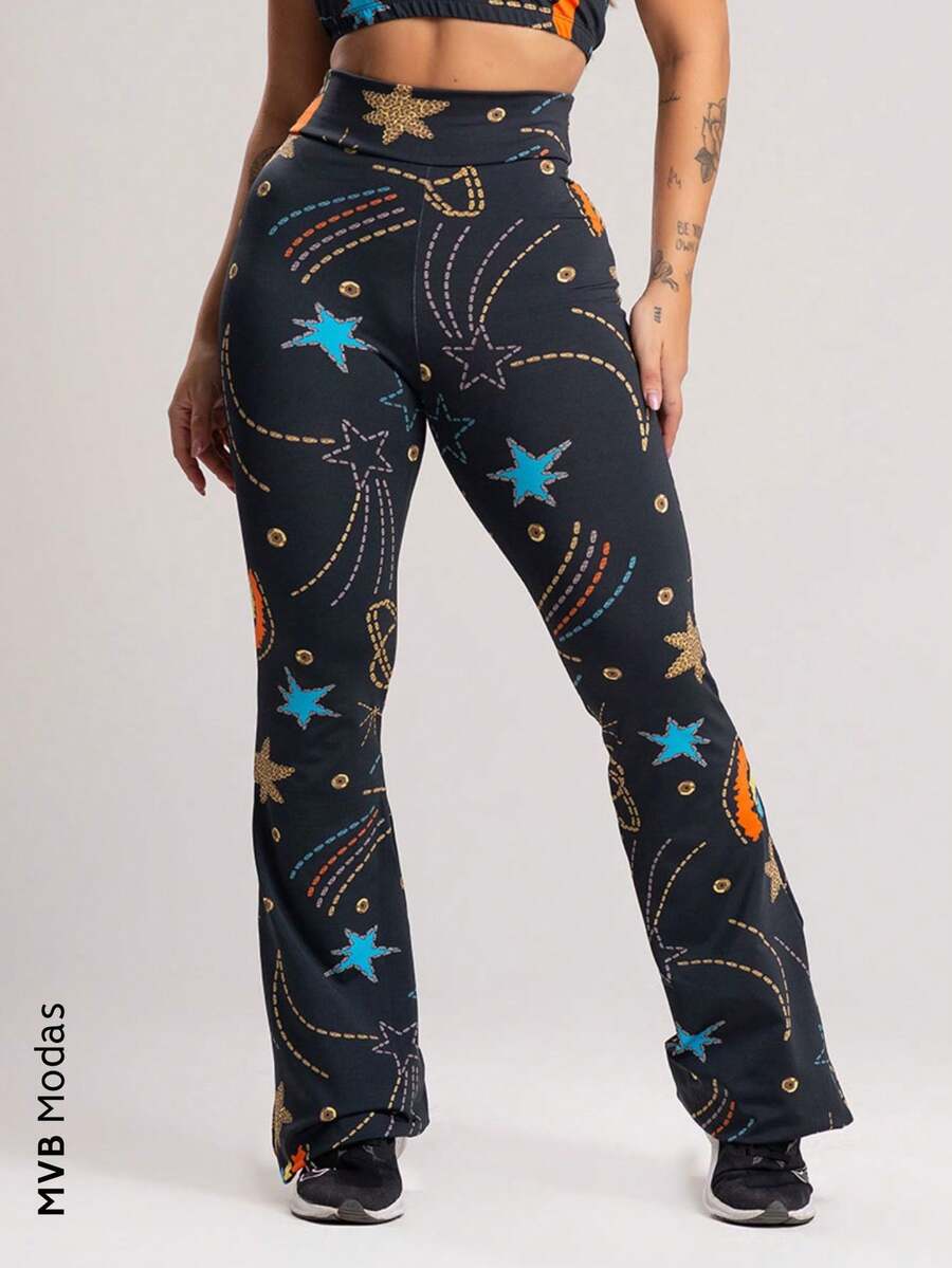 Women's Flare Pants Suplex High Waist MVB Modas - Cósmico - Ver 1