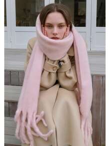 1 PC Women High-Quality Solid Color Fluffy Thick Warm Scarf, Unisex Casual Versatile Scarf Gift, Winter, Suitable For Outings, Christmas, Valentine's Day, St. Patrick's Day - A - View 3