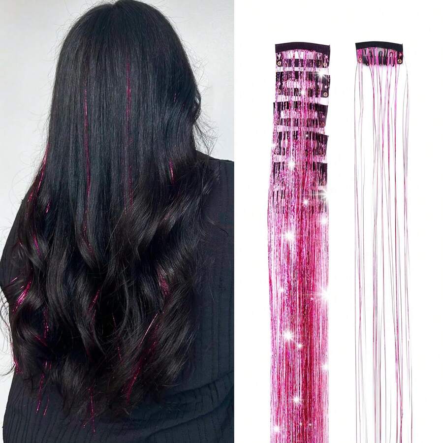 Bộ 6 kẹp tóc lấp lánh, 23,6 inch, kẹp tóc nối lấp lánh chịu nhiệt, phụ kiện tóc lấp lánh kiểu cổ tích, dành cho nữ (Màu hồng sáng) - Màu Hồng Tươi - Xem 1