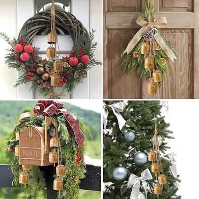 Paquete de 4 campanas doradas clásico con cuerda para colgar, campanas decorativas de metal para bodas, fiestas y coronas de Navidad, decoración del hogar (4)