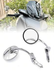 2pcs Motorcycle Chrome Aluminum Universal 7/8" 22mm Handle Bar End Side Rear View Mirrors Offroad Cafe Racer Scooter Offroad Bike - Silver - View 2