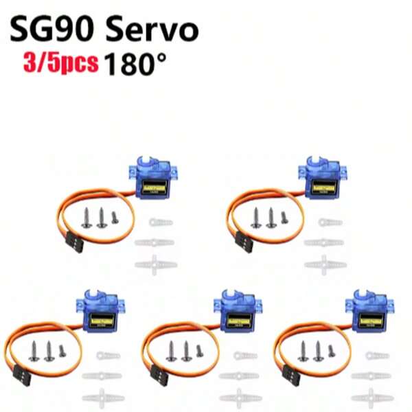 Set de 3/5 piezas de micro motor servo SG90, servo mini SG90 de 9g, compatible con helicóptero RC, avión, coche, barco, robot