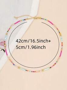 女士串珠项链，彩色彩虹波西米亚风混合串珠水晶项链，颈链，沙滩饰品（珠子颜色随机） - 彩色 - 查看 8