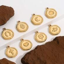 5pcs/Set Stainless Steel 18K Gold Plated Multi-Element Pattern Pendant, Suitable For DIY Jewelry Making And Women's Daily Wear - Pendants - View 3