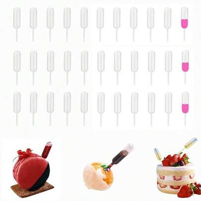50 piezas Pipetas desechables para cupcakes - Mini inyectores de 4ml para rellenar con sabores líquidos, de tallo corto, apropiados para postres, chocolate, mermelada, helado, fresas, waffles, fiestas de cumpleaños y vacaciones