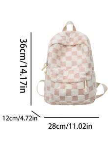 Plush Backpack, Women Fluffy Cow Pattern Cute Soft Backpack, School Backpack - Pink - View 5