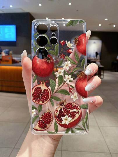 1个石榴花图案手机壳，精准镜头保护，兼容三星、Pixel、Infinix、小米、Redmi等品牌，国际版，非国内版