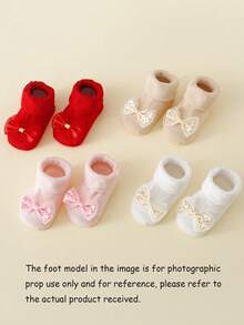 4 Pairs Baby/Toddler Girls' Cute Bow Decor Cotton Blend Ankle Socks, All Season - Multicolor - View 4