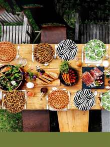 أطباق لحفلة بموضوع الحيوانات البرية، أطباق ورقية مطبوعة بنمط فرو النمر والفهد والزرافة بقطر 7/9 بوصة مناسبة لأعياد الميلاد والتجمعات الجماعية والتخييم والولائم، ديكورات خلفية لحفلات العودة للمدرسة والحفلات الزفاف والأحداث ذات موضوع الحيوانات البرية/الحديقة الحيوانية