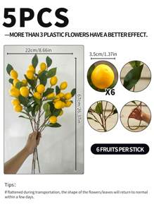 1PC/2pcs/3PCS/5PCS, Artificial Lemonade Ornament, 67cm Long, 1 Stick 6 Fruits, Non-Fading Flexible Plastic Plant Artificial Flower Fruit Potted Decoration, Modern Simple Nordic Style, Suitable For Home Interior And Outdoor Decoration, Flower Arrangement, Wedding, Etc.