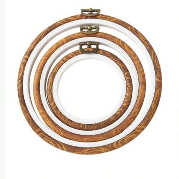 qingfei Brown Faux Wood Grain Vintage Palace Style DIY Cross Stitch Embroidery Hoop, Punch Needle Hoop Made Of Durable ABS & PVC Materials, With Metal Hanging Hook For Home Decor, Halloween, Christmas, Phone, Key Chain, Bag And Car Decorations