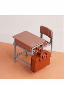 2pcs/3pcs/6pcs Mini Desk & School Bag Set, Cute And Compact, Recreating Classroom Scene With Creative Design. Detailed Realistic Miniature Desk And School Bag, Perfect Accessory For Dollhouse, DIY Crafts Or Photography Props, Endless Fun