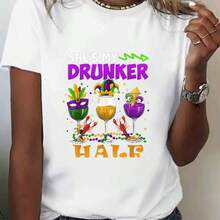100% Cotton Women's Casual T-Shirt With "She's My Drunker" Hat Graphic Print: Short Sleeve, Crew Neck, Festive Parade Design, Perfect For Outdoor Fun And Holiday Gifts, Festive Wear - White - View 9