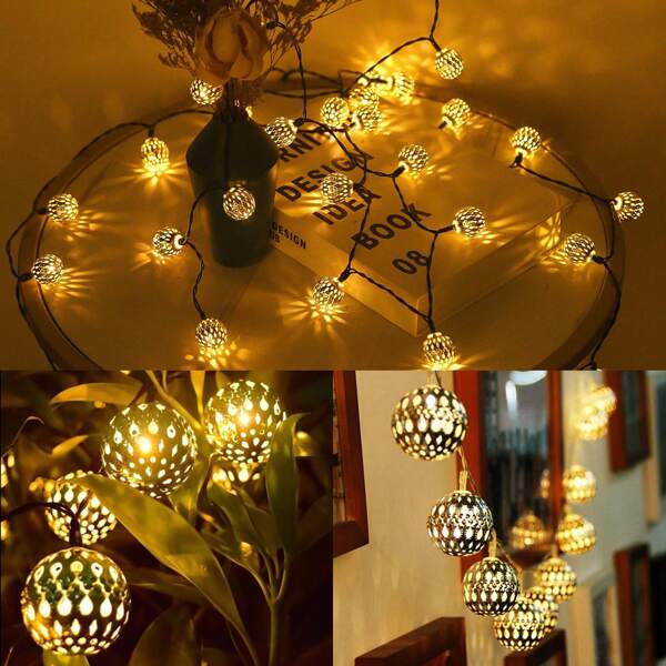 Solar Moroccan Ball String Lights, Outdoor String Lights With 8 Modes, Decorative String Lights For Patio Grass And Terrace