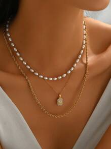 1 Set Fashionable Stainless Steel Women Necklace Set With Decorative English Letter M Pendant, Suitable For Women's Stylish Outfits