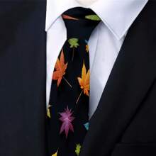1条，优雅男士领带，男士领结，独特休闲领带，红色波西米亚风/红紫色枫叶图案，创意领带设计，100%聚酯纤维，优雅商务西装配饰，趣味领带印花设计，日常及派对领带，独特的节日/生日礼物，送给家人朋友的理想之选，最佳服装配饰，男士服装配饰/男士领带及领饰/男士领带