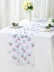 1 件樱桃色矩形桌旗，75 厘米 * 180 厘米网眼纱布桌布，适用于乡村婚礼招待会、婚礼装饰、节日派对桌旗、生日派对装饰、夏季派对用品、迎婴派对装饰、新娘送礼会回礼、夏季装饰、家居装饰、桌面装饰、餐桌装饰