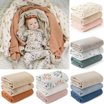 3 Packs Muslin Swaddle Blankets For Newborn, Breathable Soft Receiving Blanket, Swaddle Wrap Burping Clothes, Essentials Infant Shower Items, Toddler Gift
