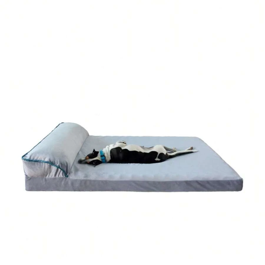 1 件套柔软狗床，带枕头，多种尺寸，适合中大型猫狗，四季皆宜，可拆卸和机洗 - 灰色 - 查看 1