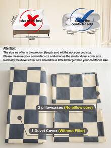 3pcs Checkerboard Pattern Duvet Cover Set (1 Duvet Cover And 2 Pillow Shams), Soft And Skin-Friendly, Suitable For All Seasons - Multicolor - View 11