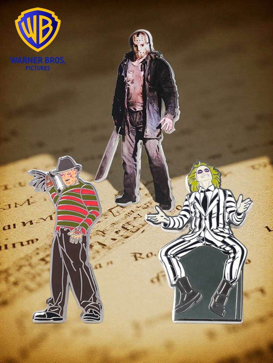 Warner Bros 官方授权恐怖电影珐琅别针套装 1/3 件 Beetlejuice Freddy Jason 胸针锌合金翻领别针适用于夹克背包衣服 DIY 装饰时尚配饰完美的日常穿着必备生日特殊场合的绝佳礼物选择高品质工艺与鲜艳的色彩和复杂的细节为您的服装增添一丝怪异的乐趣非常适合电影爱好者收藏家和经典恐怖喜剧电影的粉丝 - 彩色 - 查看 1