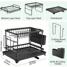 GROWSUN-Dish Drying Rack: 2 Tier Dish Racks For Kitchen Counter And Sink - Large Dish Drying Rack With Drainboard & Utensil Holders - Stainless Steel Dish Drainers Kitchen Organization And Storage - Grey - View 2