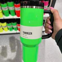 Stanley40oz Stylish Tumbler With Straw & Handle - Dopamine Series Double-Walled Insulated Stainless Steel Cup, Leakproof Design For Office, Camping, Sports, Home, Perfect Gift - #A009 - 查看 1